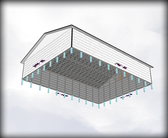 SmartBuild 3D preview of a post-frame building design